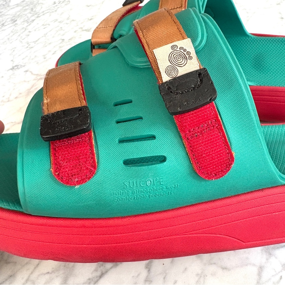 Suicoke Urich Slide Sandals Rubber Platform Adjustable Green Red Womens Size 11 - Picture 8 of 9